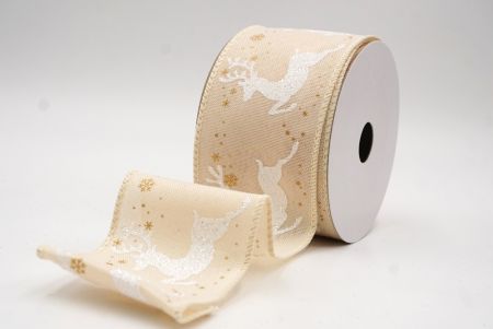 Cream- gold Reindeer Silhouette Winter Burlap Wired Ribbon_KF9853GC-2-2