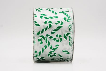 White - Green Festive Candy Cane Swirl Christmas Wired Ribbon_KF9855GC-1-1