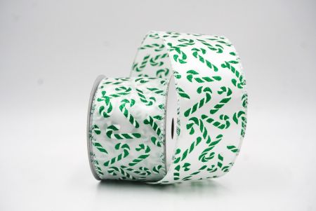 White - Green Festive Candy Cane Swirl Christmas Wired Ribbon_KF9855GC-1-1