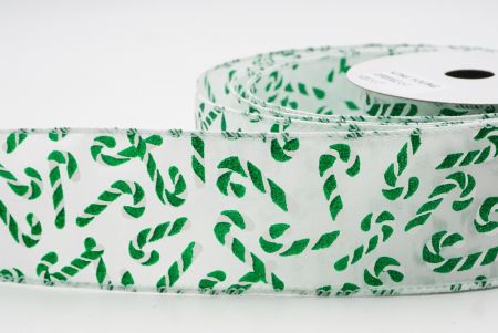 White - Green Festive Candy Cane Swirl Christmas Wired Ribbon_KF9855GC-1-1
