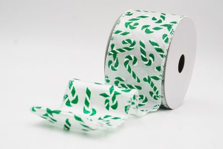 White - Green Festive Candy Cane Swirl Christmas Wired Ribbon_KF9855GC-1-1