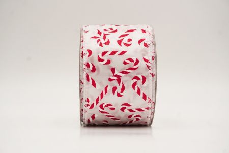 White - Red Festive Candy Cane Swirl Christmas Wired Ribbon_KF9855GC-1R-1