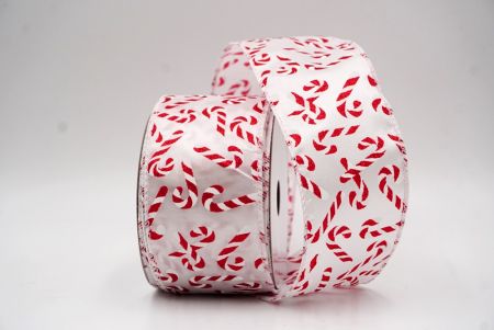 White - Red Festive Candy Cane Swirl Christmas Wired Ribbon_KF9855GC-1R-1