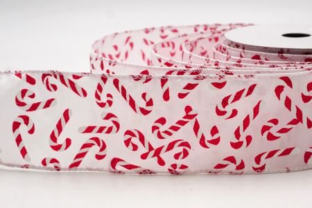 White - Red Festive Candy Cane Swirl Christmas Wired Ribbon_KF9855GC-1R-1
