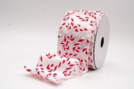 White - Red Festive Candy Cane Swirl Christmas Wired Ribbon_KF9855GC-1R-1