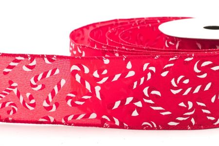 Red Festive Candy Cane Swirl Christmas Wired Ribbon_KF9855GC-7-7