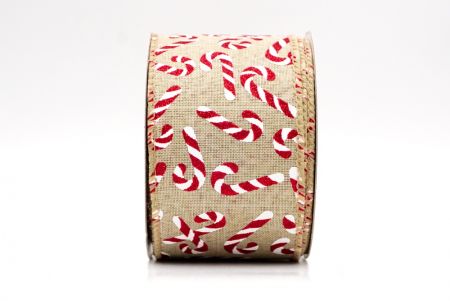 Light Brown Festive Candy Cane Swirl Christmas Wired Ribbon_KF9856GC-13-183