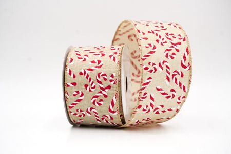 Light Brown Festive Candy Cane Swirl Christmas Wired Ribbon_KF9856GC-13-183