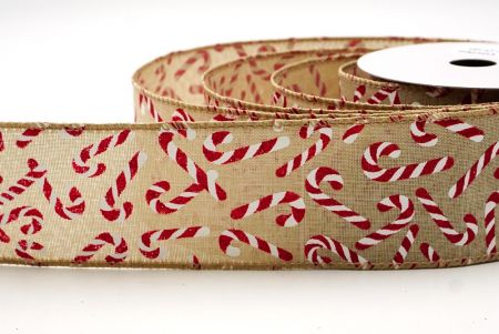 Light Brown Festive Candy Cane Swirl Christmas Wired Ribbon_KF9856GC-13-183