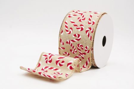 Light Brown Festive Candy Cane Swirl Christmas Wired Ribbon_KF9856GC-13-183