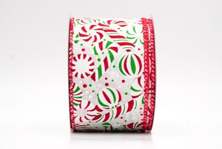 White - Red - Green  Festive Candy Cane Swirl Christmas Wired Ribbon_KF9857GC-1-7