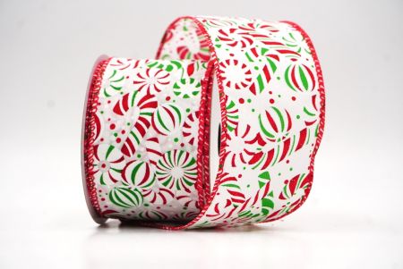 White - Red - Green  Festive Candy Cane Swirl Christmas Wired Ribbon_KF9857GC-1-7