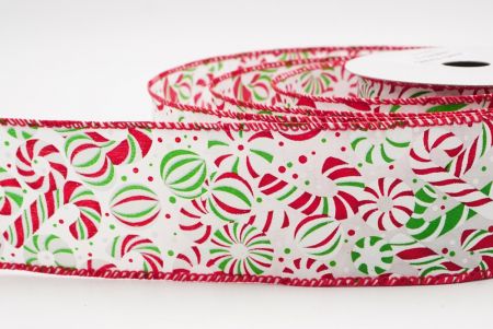 White - Red - Green  Festive Candy Cane Swirl Christmas Wired Ribbon_KF9857GC-1-7
