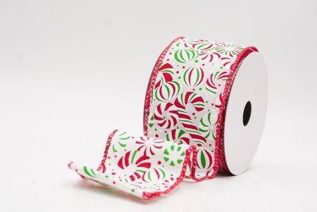 White - Red - Green  Festive Candy Cane Swirl Christmas Wired Ribbon_KF9857GC-1-7