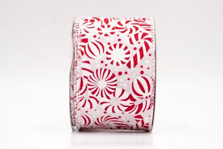 White - Red Festive Candy Cane Swirl Christmas Wired Ribbon_KF9857GC-1R-1