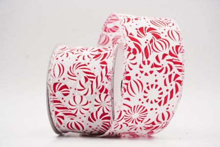 White - Red Festive Candy Cane Swirl Christmas Wired Ribbon_KF9857GC-1R-1