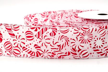 White - Red Festive Candy Cane Swirl Christmas Wired Ribbon_KF9857GC-1R-1