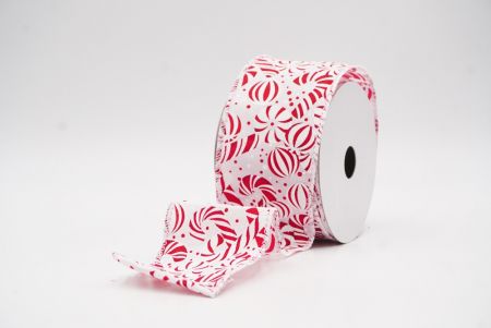 White - Red Festive Candy Cane Swirl Christmas Wired Ribbon_KF9857GC-1R-1