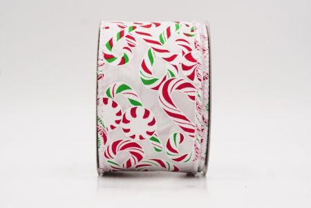 White  Festive Candy Cane Swirl Christmas Wired Ribbon_KF9858GC-1-1