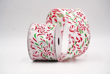 White  Festive Candy Cane Swirl Christmas Wired Ribbon_KF9858GC-1-1