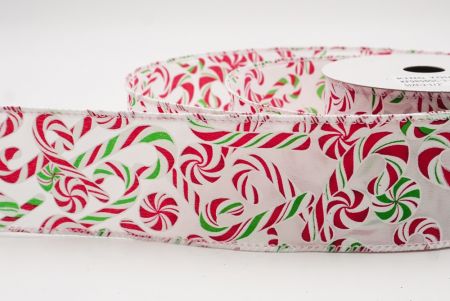 White  Festive Candy Cane Swirl Christmas Wired Ribbon_KF9858GC-1-1