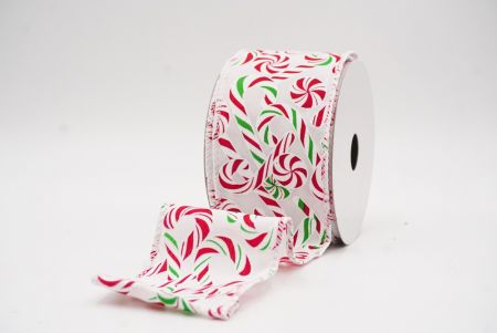 White  Festive Candy Cane Swirl Christmas Wired Ribbon_KF9858GC-1-1