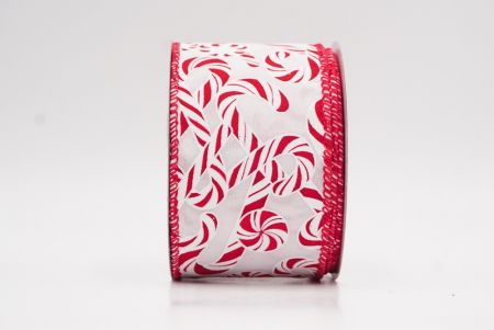 White - Red  Festive Candy Cane Swirl Christmas Wired Ribbon_KF9858GC-1R-7
