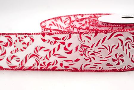 White - Red  Festive Candy Cane Swirl Christmas Wired Ribbon_KF9858GC-1R-7