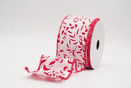 White - Red  Festive Candy Cane Swirl Christmas Wired Ribbon_KF9858GC-1R-7