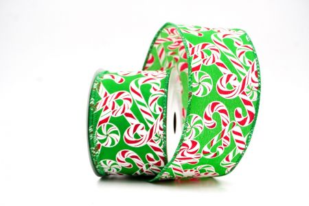 Green - Red  Festive Candy Cane Swirl Christmas Wired Ribbon_KF9858GC-3-49