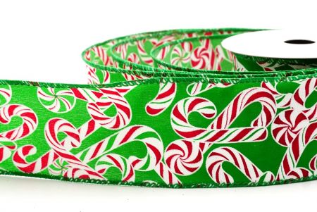 Green - Red  Festive Candy Cane Swirl Christmas Wired Ribbon_KF9858GC-3-49