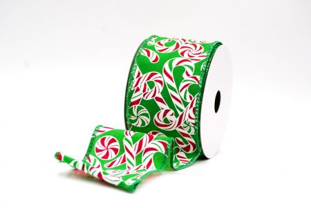 Green - Red  Festive Candy Cane Swirl Christmas Wired Ribbon_KF9858GC-3-49