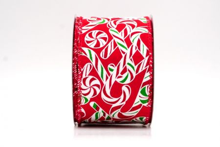 Red  Festive Candy Cane Swirl Christmas Wired Ribbon_KF9858GC-7-7