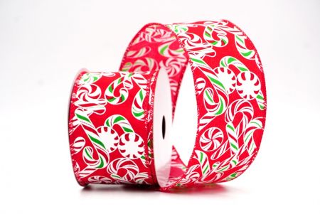 Red  Festive Candy Cane Swirl Christmas Wired Ribbon_KF9858GC-7-7
