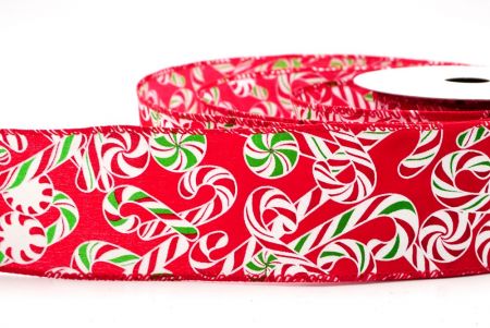 Red  Festive Candy Cane Swirl Christmas Wired Ribbon_KF9858GC-7-7
