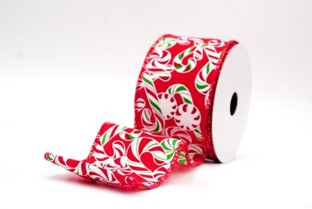 Red  Festive Candy Cane Swirl Christmas Wired Ribbon_KF9858GC-7-7
