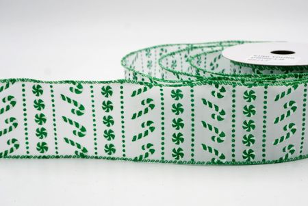 Белая/Зеленая_Леденцовая трость с блестками и мятная проволочная лента_KF9859GC-1-49