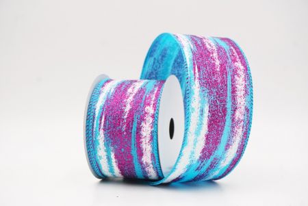 Lightblue - Pink Multicolor Glitter Brushstroke Wired Ribbon_KF9860GC-12-213