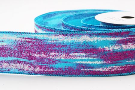 Lightblue - Pink Multicolor Glitter Brushstroke Wired Ribbon_KF9860GC-12-213