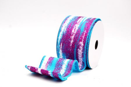 Lightblue - Pink Multicolor Glitter Brushstroke Wired Ribbon_KF9860GC-12-213