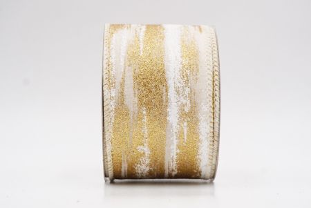 Cream - Gold Multicolor Glitter Brushstroke Wired Ribbon_KF9860GC-2G-2