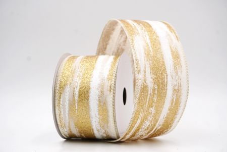 Cream - Gold Multicolor Glitter Brushstroke Wired Ribbon_KF9860GC-2G-2