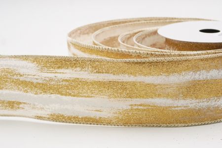 Cream - Gold Multicolor Glitter Brushstroke Wired Ribbon_KF9860GC-2G-2