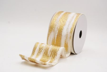 Cream - Gold Multicolor Glitter Brushstroke Wired Ribbon_KF9860GC-2G-2