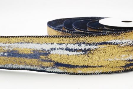 Navy Blue Multicolor Glitter Brushstroke Wired Ribbon_KF9860GC-4G-4