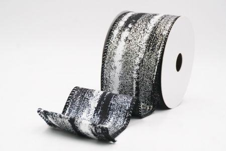 Black - Silver Multicolor Glitter Brushstroke Wired Ribbon_KF9860GC-53-53
