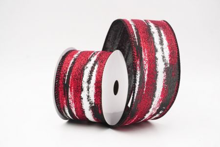 Black - Red Multicolor Glitter Brushstroke Wired Ribbon_KF9860GC-53R-53