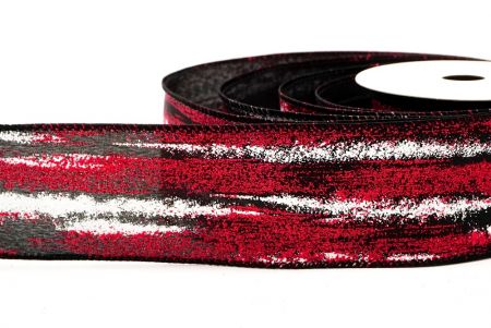 Black - Red Multicolor Glitter Brushstroke Wired Ribbon_KF9860GC-53R-53