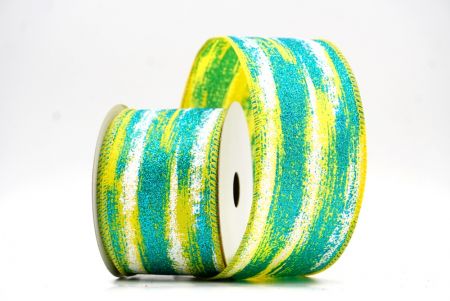 Apple green Multicolor Glitter Brushstroke Wired Ribbon_KF9860GC-6-6