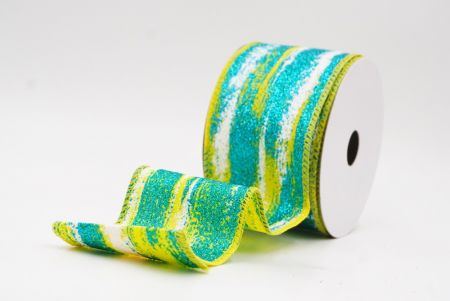 Apple green Multicolor Glitter Brushstroke Wired Ribbon_KF9860GC-6-6